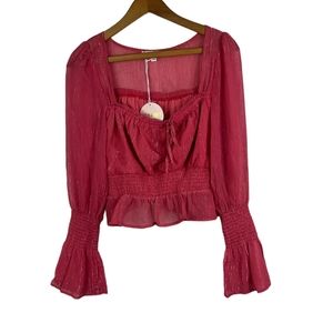 WILD Honey Dark Pink Long Sleeve Cropped Top Medium NWT